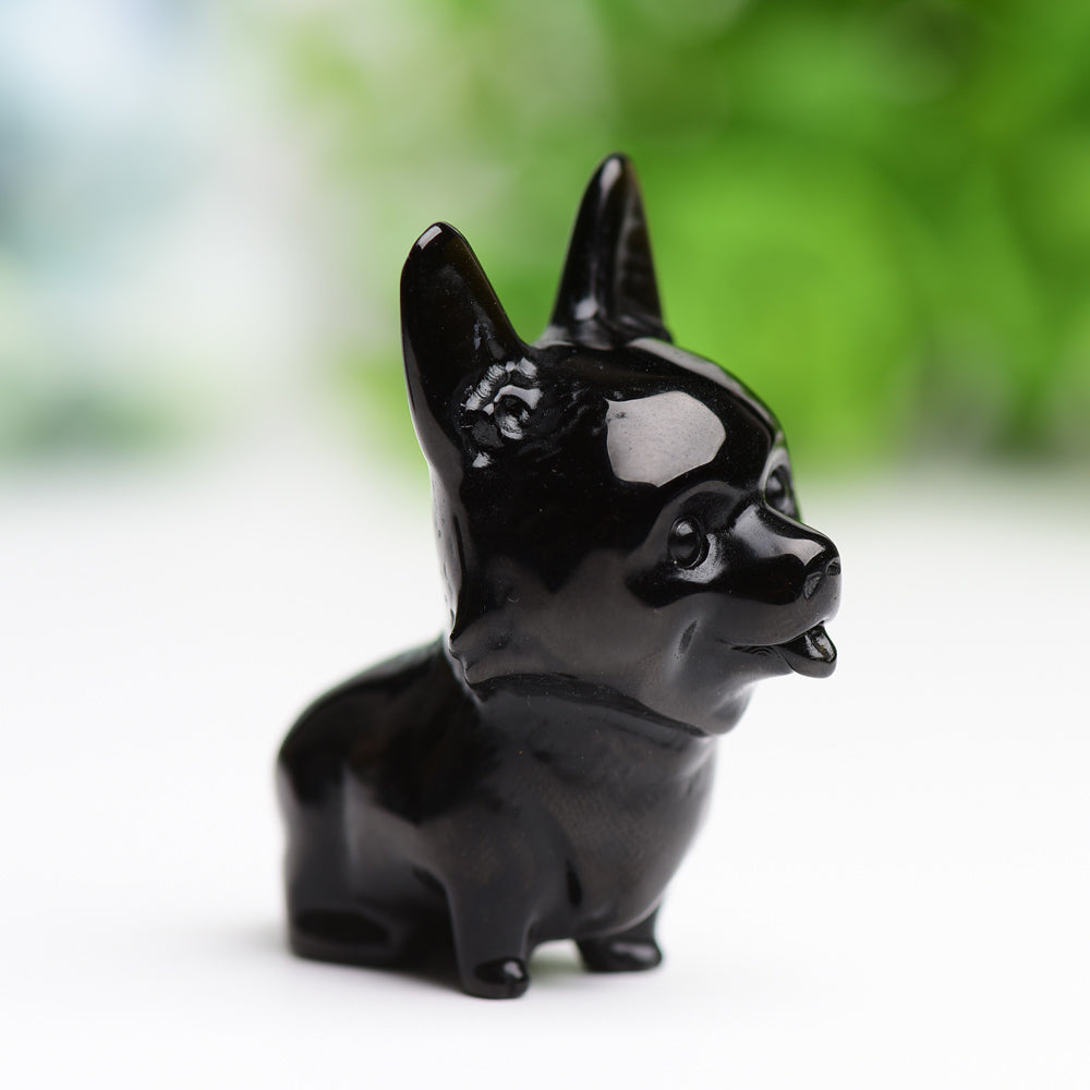 2.2" Black Obsidian Dog Crystal Carving Cartoon Bulk Best Crystal Wholesalers