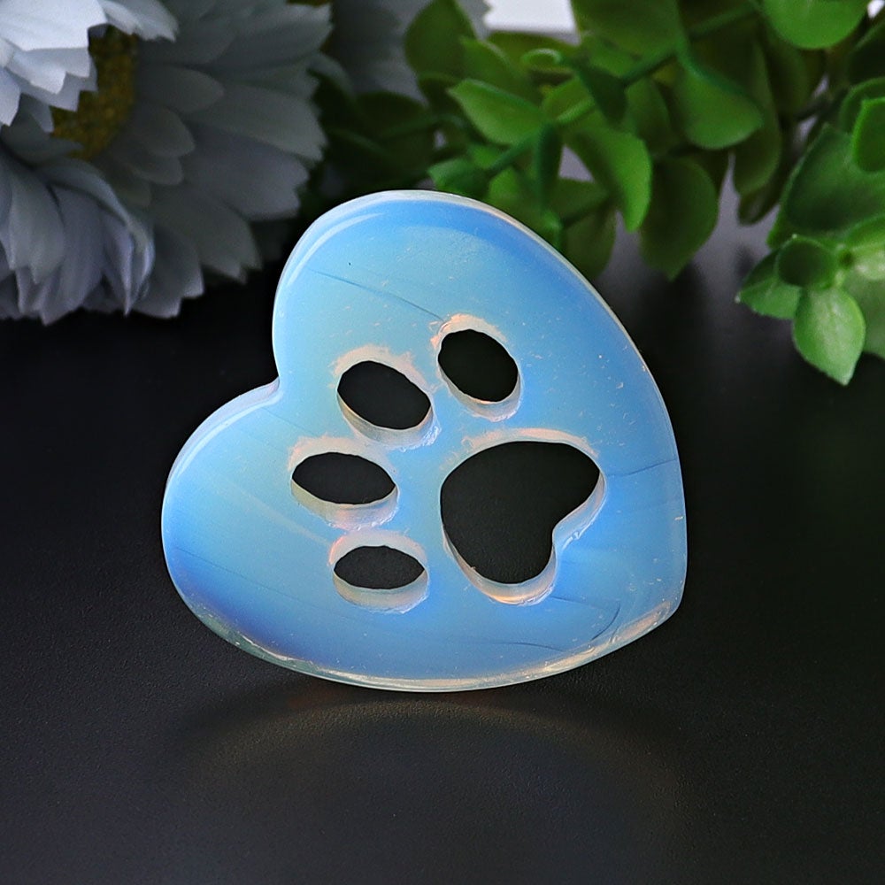 1.9" Opalite Heart with Cat Paw Crystal Carvings Best Crystal Wholesalers