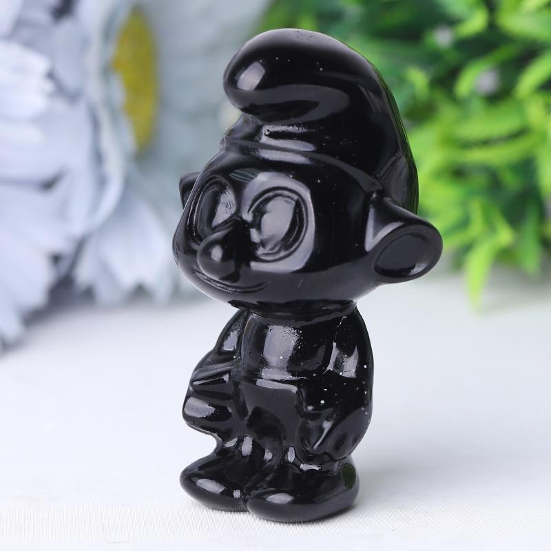 2.5" Black Obsidian Smurfs Crystal Carvings Cartoon Bulk Best Crystal Wholesalers