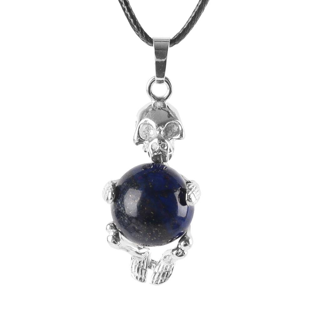 Silver Skeleton Wrapped Round Ball Gemstone Healing Crystal Pendant Best Crystal Wholesalers