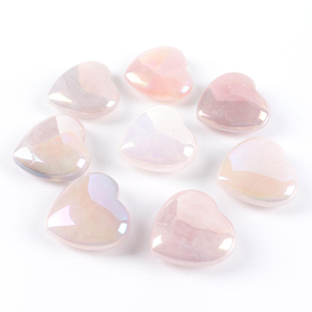 Set of 8 Aura Quartz Heart Shape Crystal Carvings