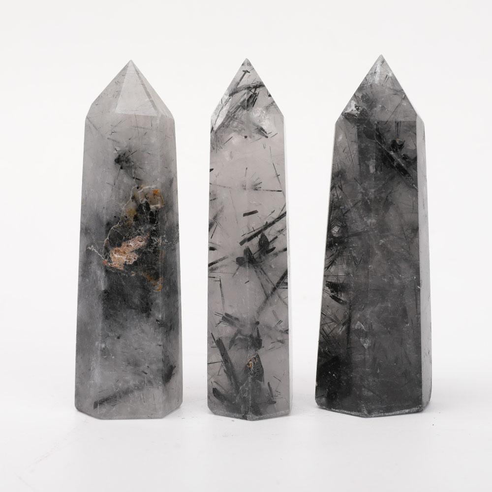 Set of 3 Black Tourmaline Crystal Towers Points Bulk Best Crystal Wholesalers