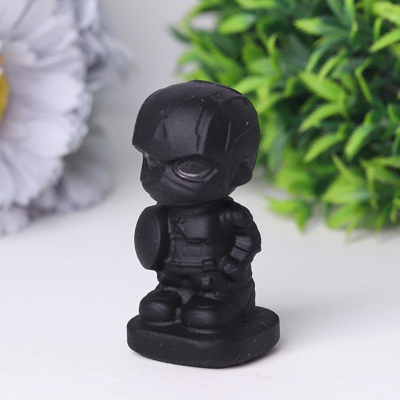 Black Obsidian American Captain Crystal Carvings Cartoon Bulk Best Crystal Wholesalers