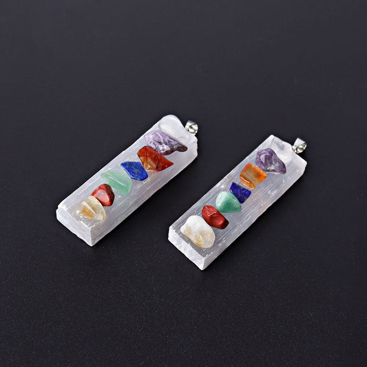 2" Selenite Stick with Chakra Decoration Pendant Best Crystal Wholesalers