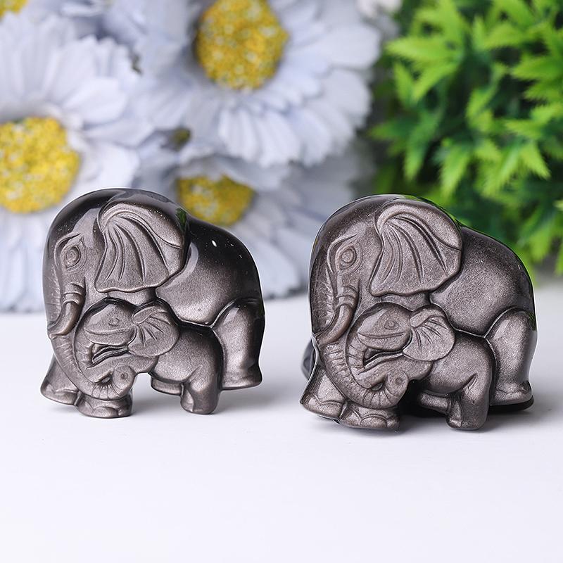 2" Silver Obsidian Elephant Crystal Carvings Animal Bulk Best Crystal Wholesalers