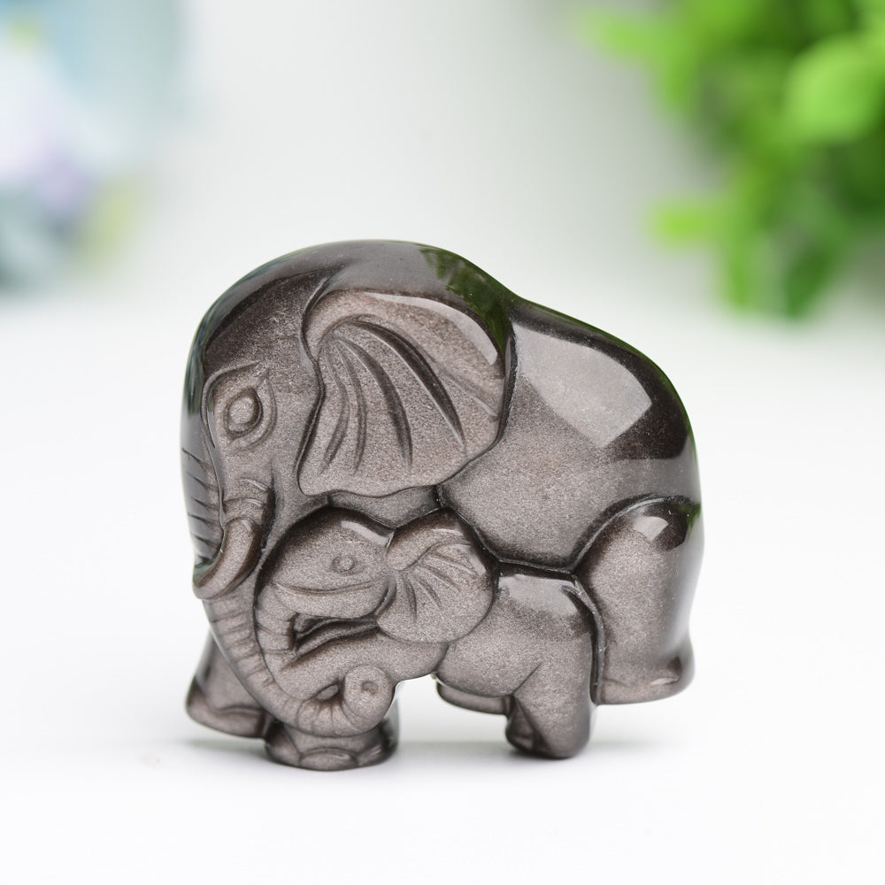 1.85" Mother & Baby Elephant Crystal Carving Bulk WholesaleBest Crystal Wholesalers