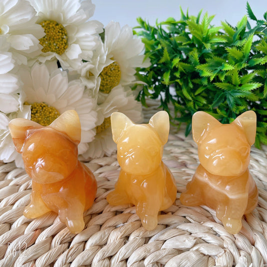 2.4" High Quality Yellow Calcite French Bulldog Carving Animal Bulk Crystal Dog For Home Decor Best Crystal Wholesalers