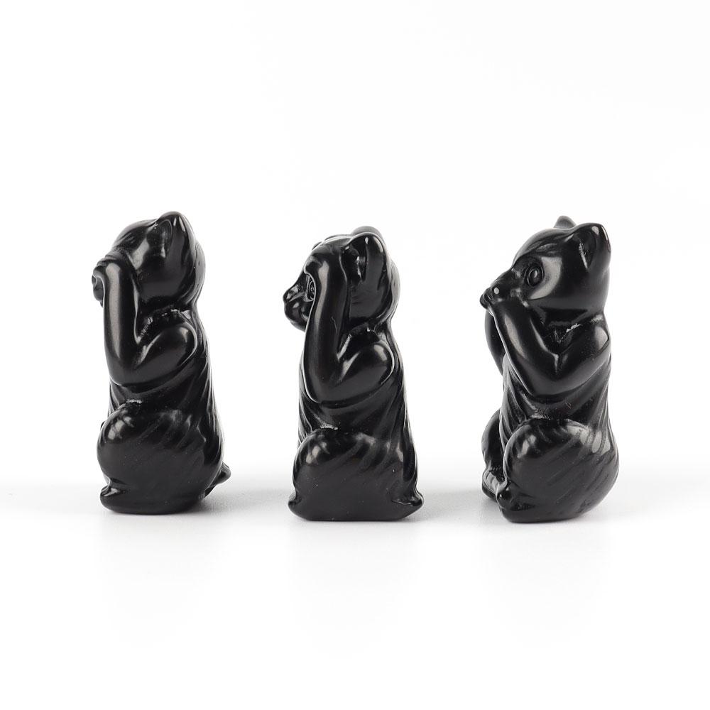 Black Obsidian See No Evil, Hear No Evil, Speak No Evil, Free Form 1set Best Crystal Wholesalers