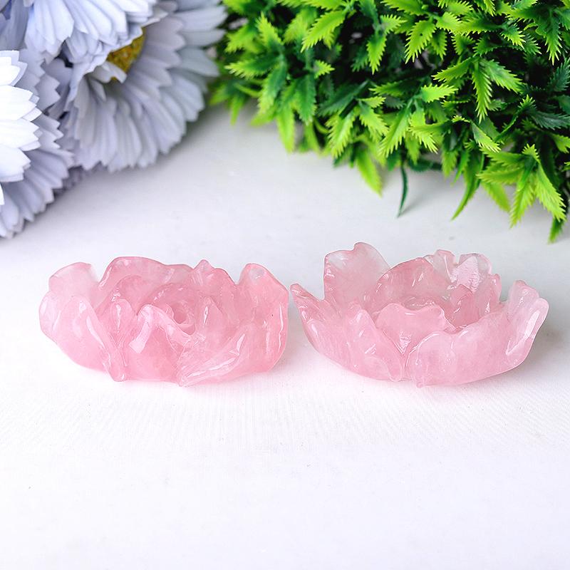 3" Rose Quartz Peony Crystal Carvings Best Crystal Wholesalers