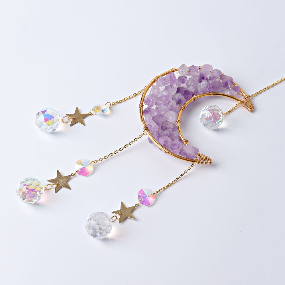 Amethyst Moon Suncatcher with Golden Rim Glass Diamond Hanging Ornament Best Crystal Wholesalers