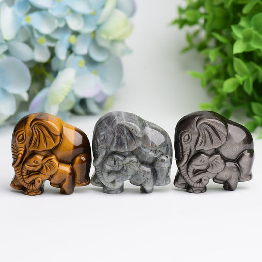 1.85" Mother & Baby Elephant Crystal Carving Bulk WholesaleBest Crystal Wholesalers