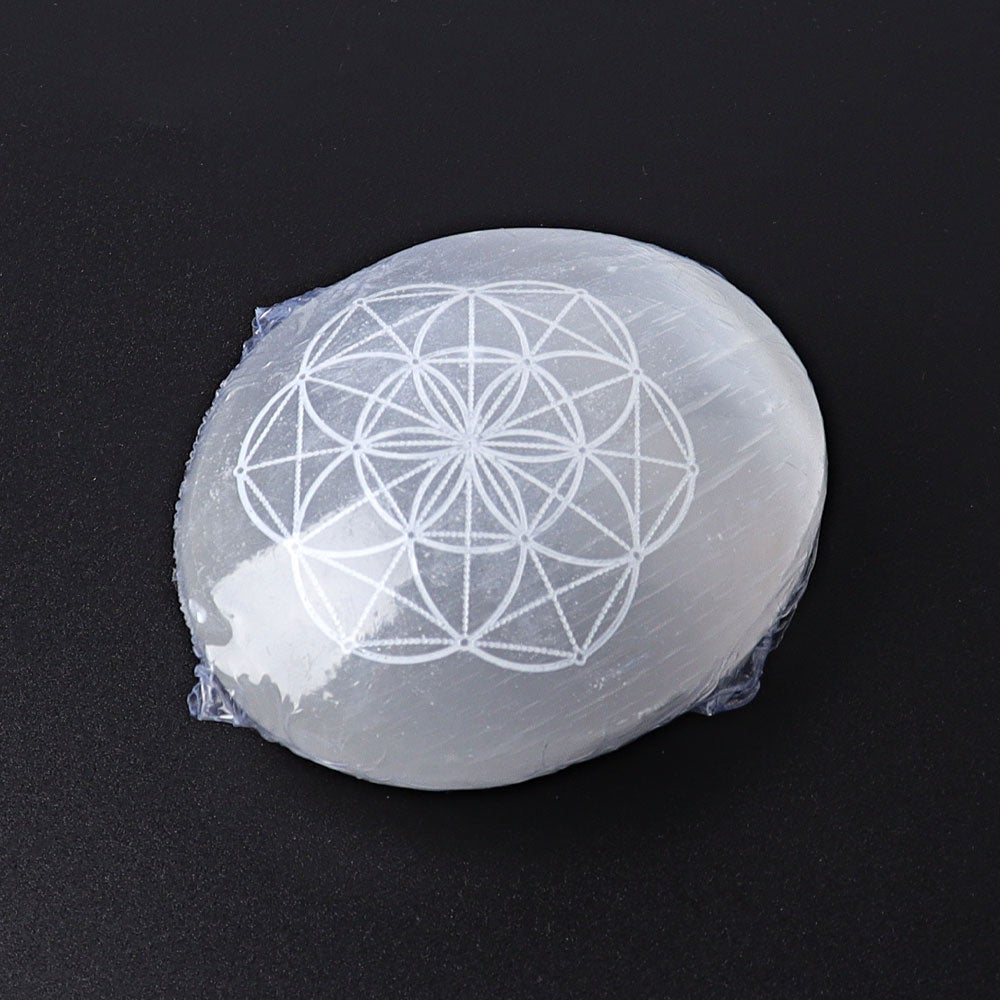 2.4" Selenite Palm Stone with Printing Best Crystal Wholesalers