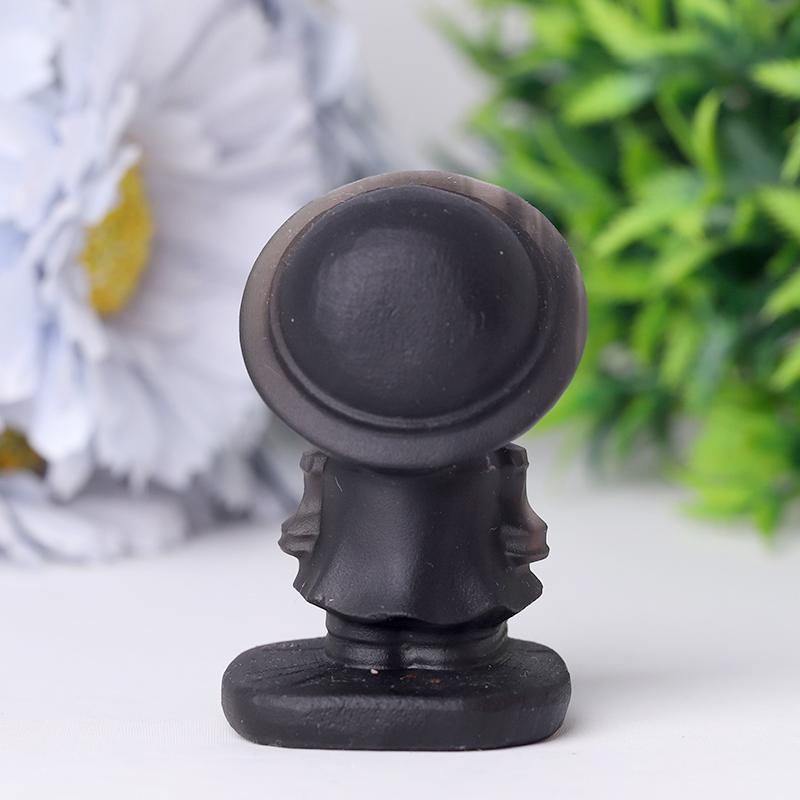 2.5" Black Obsidian Luffy Crystal Carvings Cartoon Bulk Best Crystal Wholesalers