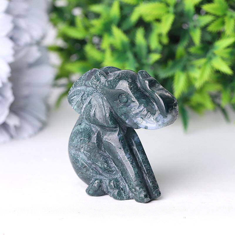 2" Moss Agate Elephant Crystal Carvings Animal Bulk Best Crystal Wholesalers