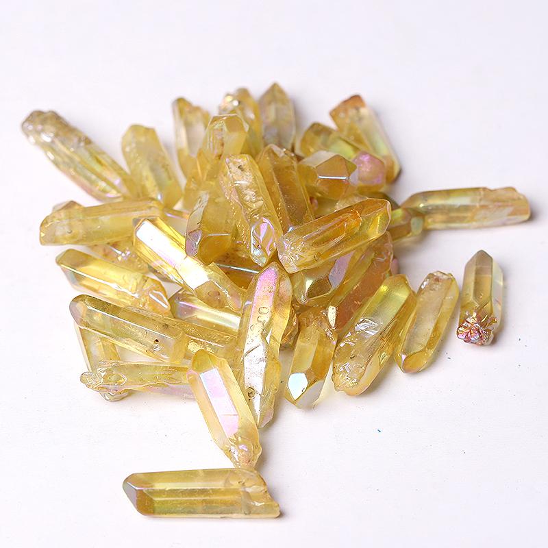 Drilled Yellow Aura Quartz Crystal Points Raw Rough Clear Rock Quartz Sticks