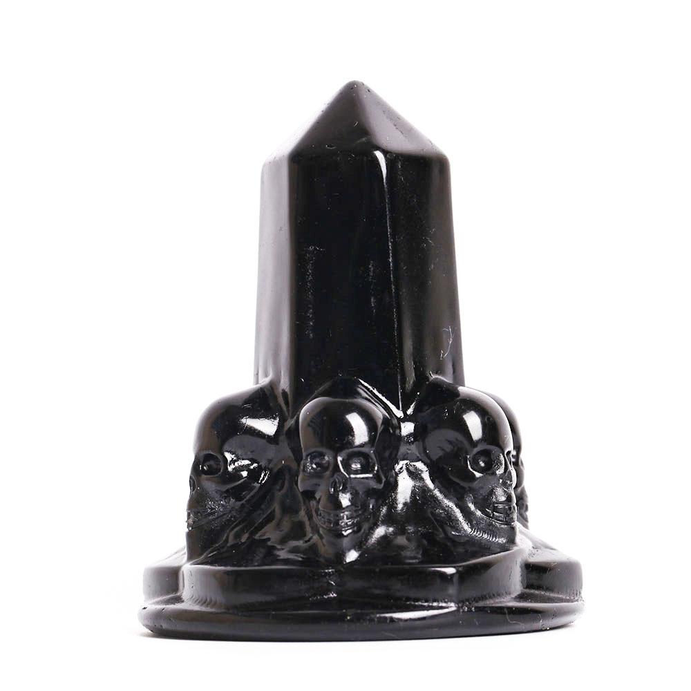 Black Obsidian Towers Points Bulk With Carving Skull Decor Best Crystal Wholesalers