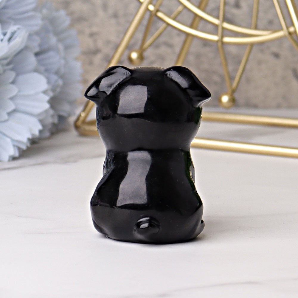 2.3" Black Obsidian Pug Dog Crystal Carvings Animal Cartoon Bulk Best Crystal Wholesalers