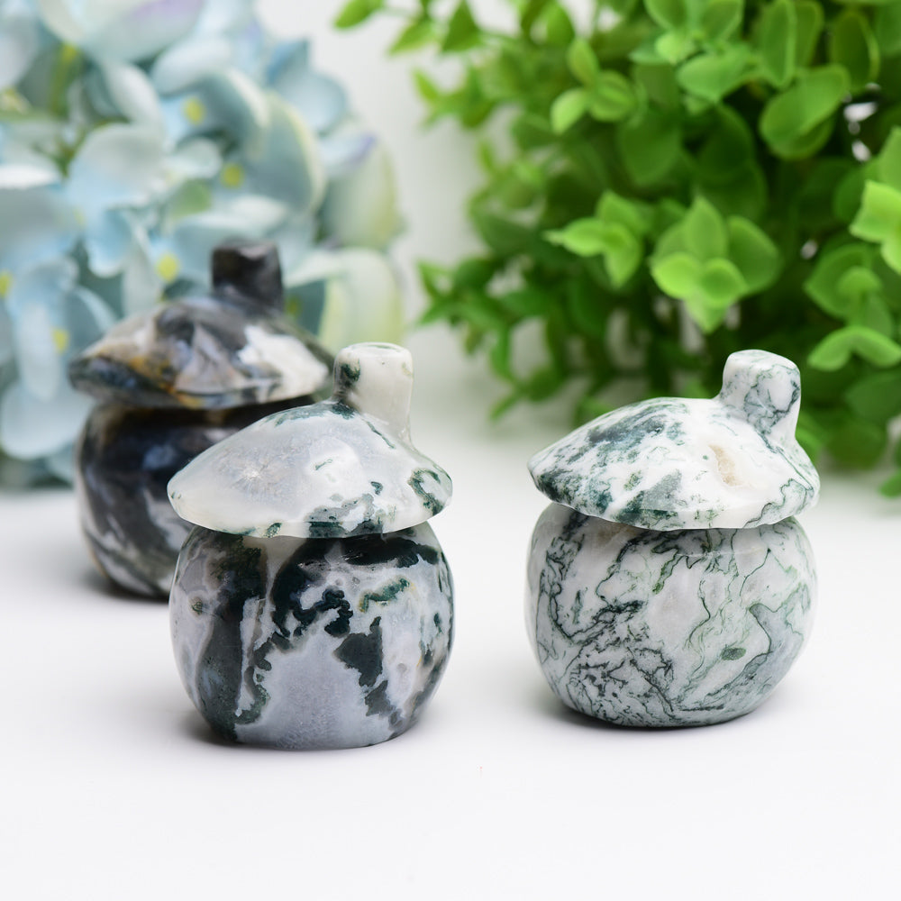 2.5" Moss Agate Mushroom House Crystal Carving Plants Free Form Bulk Best Crystal Wholesalers