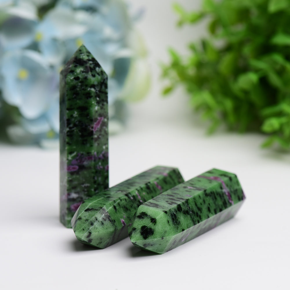 2.5"-4.0" Ruby In Zoisite Crystal Points Towers Bulk Best Crystal Wholesalers