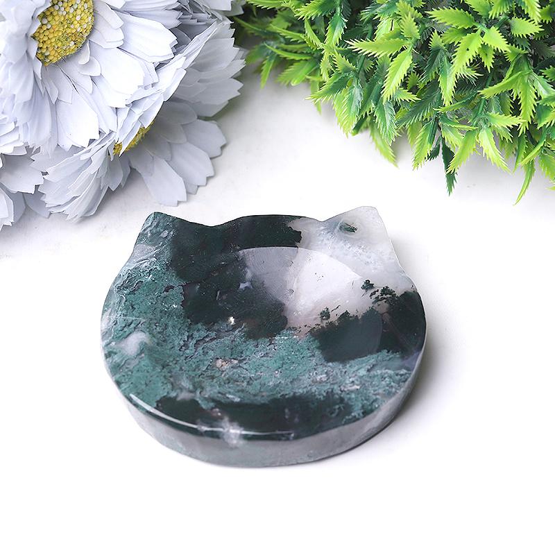 3.5" Moss Agate Cat Head Bowl Crystal Carvings Animal Bulk Best Crystal Wholesalers