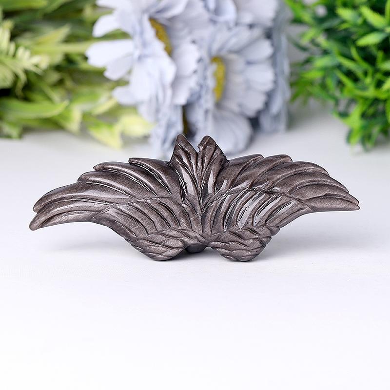 5.2" Silver Obsidian Wing Carving Best Crystal Wholesalers