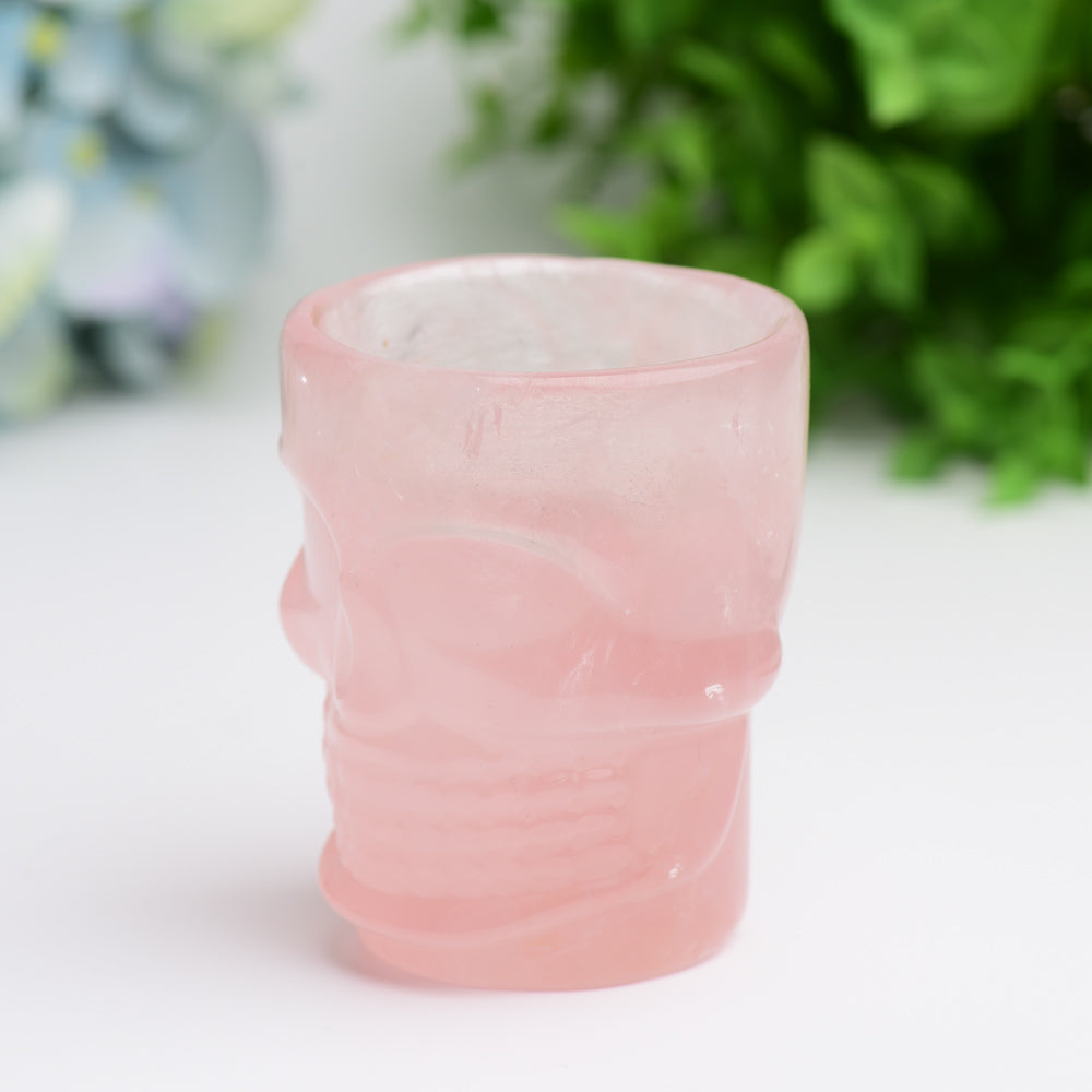 2.8" Rose Quartz Cup with Skull Carving Decor for Bulk WholesaleBest Crystal Wholesalers