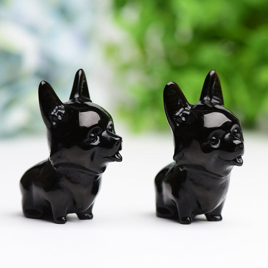 2.2" Black Obsidian Dog Crystal Carving Cartoon Bulk Best Crystal Wholesalers