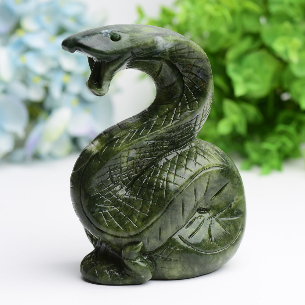 5.5" Green Jade Cobra Snake Crystal Carving Free Form Bulk WholesaleBest Crystal Wholesalers