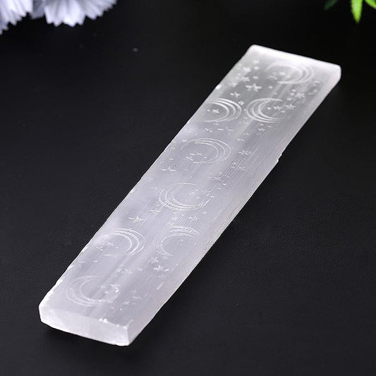 8" Selenite Wand with Laser Engraved Moon Pattern  Bulk Best Crystal Wholesalers