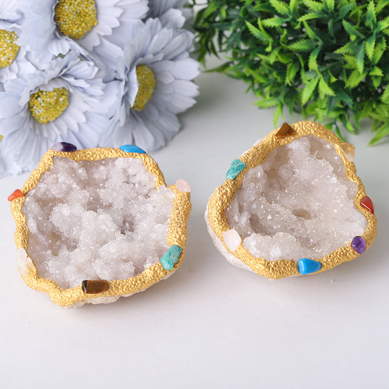 4" Druzy Clear Quartz Chakra Bowl Free Form Bulk Best Crystal Wholesalers