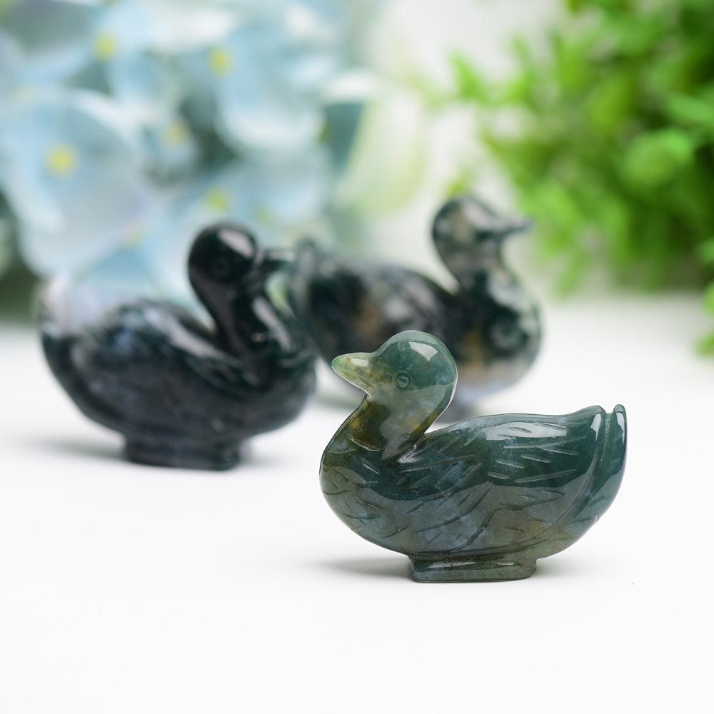 2.1" Moss Agate Duck Animal Crystal Carving Bulk Best Crystal Wholesalers