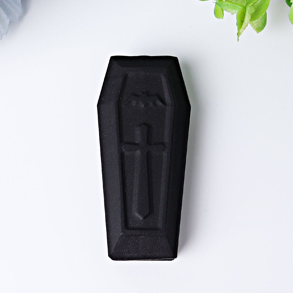 3.1" Matt Black Obsidian Coffin Crystal Carvings Best Crystal Wholesalers