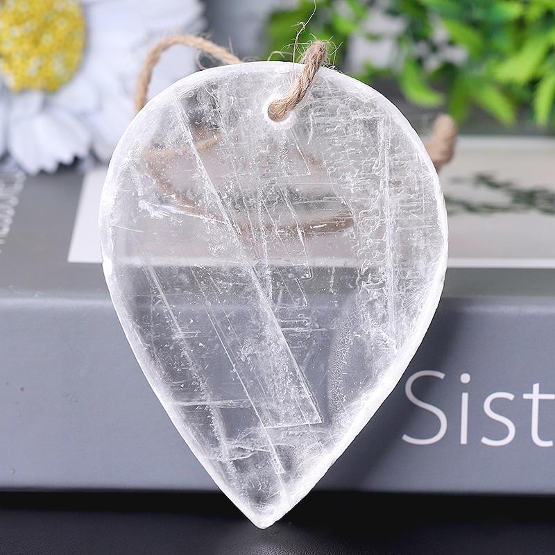 3.3" Clear Selenite Drop Shape with Hanging Rope Bulk Best Crystal Wholesalers