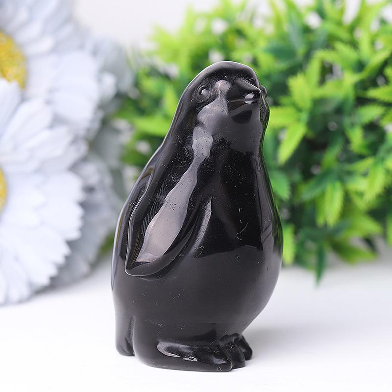 3.2" Silver Obsidian Penguin Crystal Carvings Animal Bulk Best Crystal Wholesalers