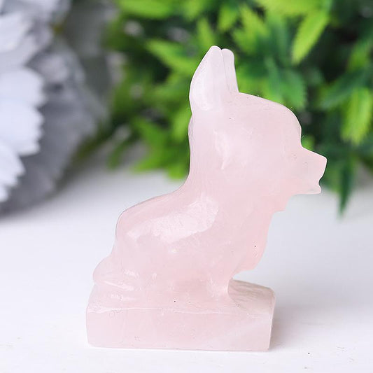 2.4" Rose Quartz Dog Crystal Carvings Animal Bulk Best Crystal Wholesalers