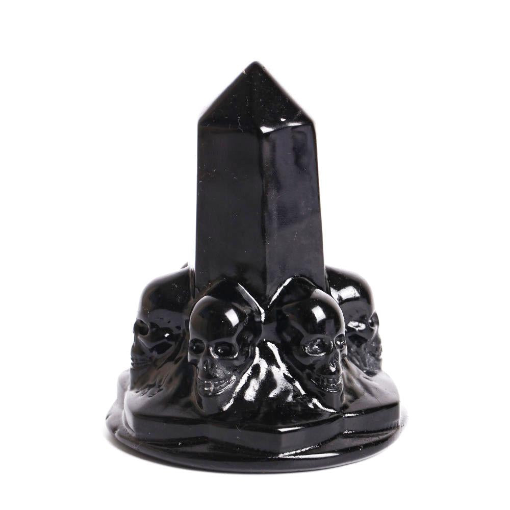 Black Obsidian Towers Points Bulk With Carving Skull Decor Best Crystal Wholesalers