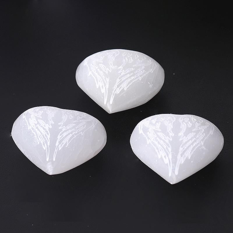 1.5" Selenite Heart Palm Stone with Laser Engraving Pattern Bulk Best Crystal Wholesalers