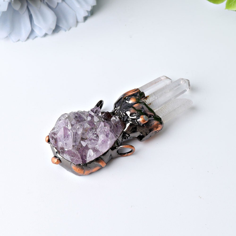 2.6" Amethyst Cluster with Clear Quartz Decoration Pendant Best Crystal Wholesalers