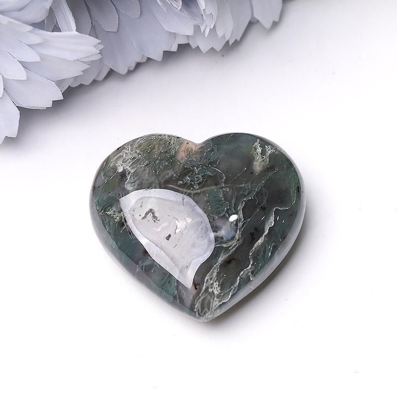 2" Moss Agate Heart Crystal Carvings Best Crystal Wholesalers