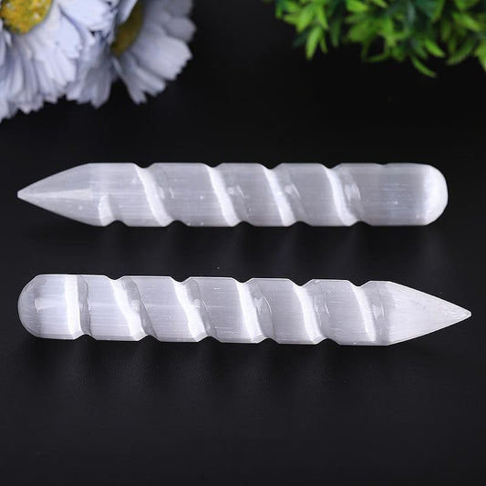 6" Spiral White Selenite Wands Bulk Best Crystal Wholesalers