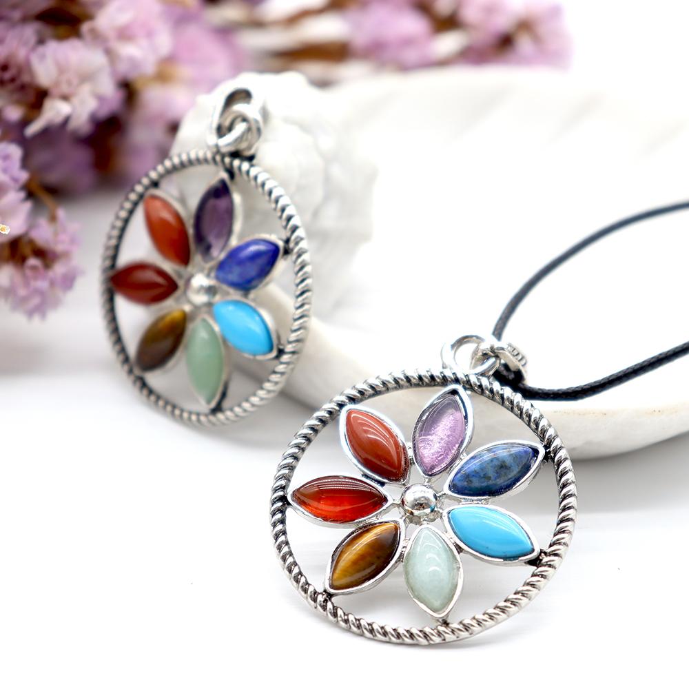 Stainless Steel Vintage Gothic Buddhist Tibetan Lotus 7 Chakra Gemstone Pendant Best Crystal Wholesalers