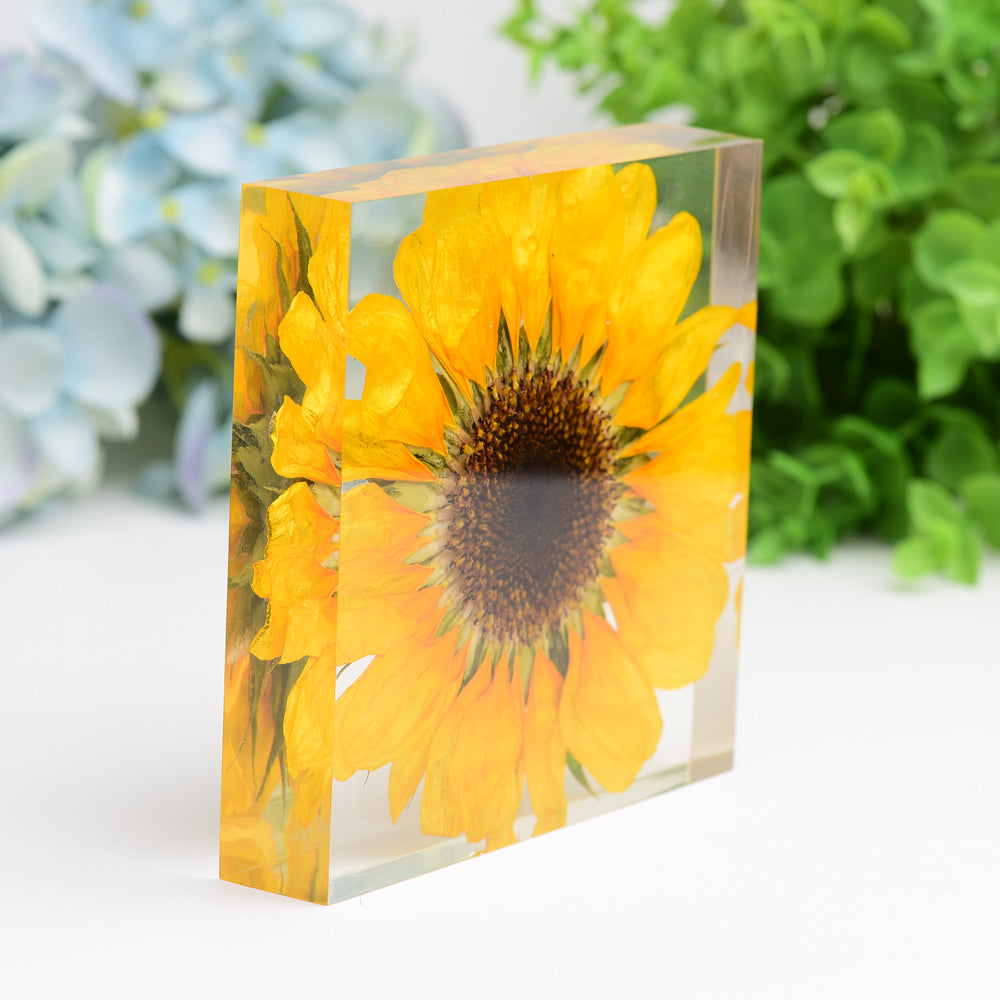 4.6" Square Resin with Sun Flower Free Form for Home Decor Bulk WholesaleBest Crystal Wholesalers