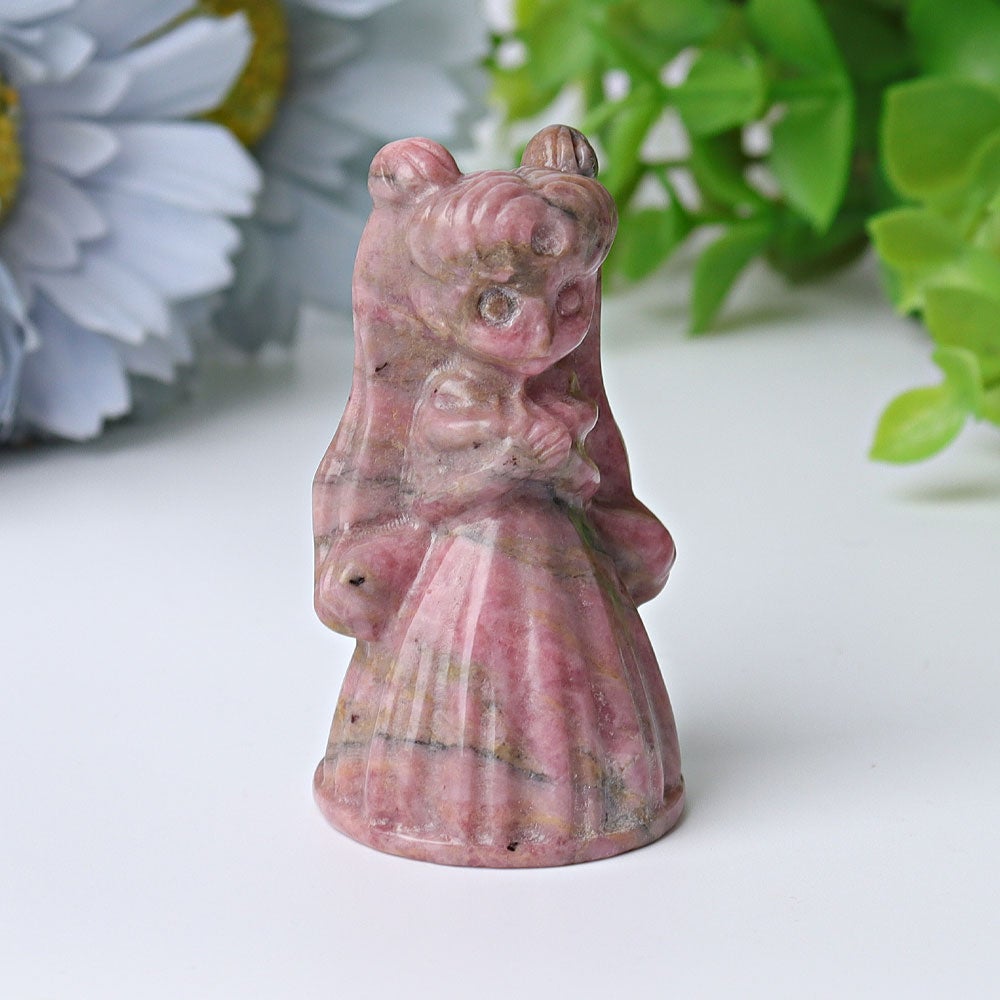 2.3" Rhodonite Princess Serenity Crystal Carvings Cartoon Bulk Best Crystal Wholesalers