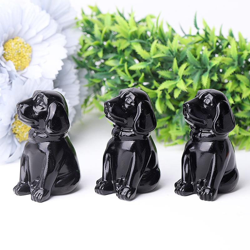 2.7" Black Obsidian Dog Crystal Carvings Animal Bulk Best Crystal Wholesalers