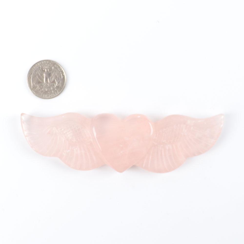 Rose Quartz Carved Heart with Wings