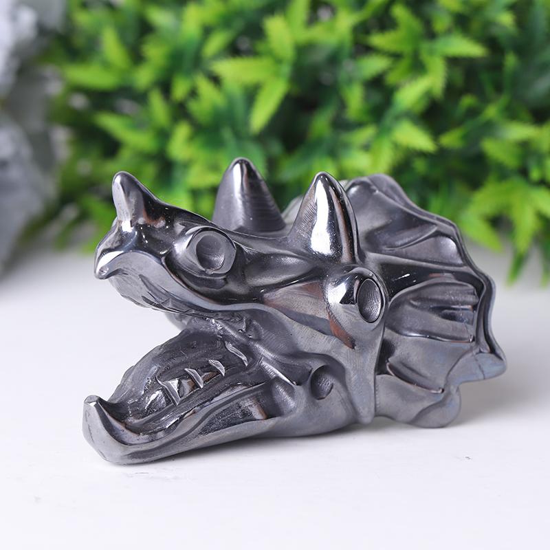 3.5" Terahertz Dragon Head Crystal Hematite Carvings Best Crystal Wholesalers