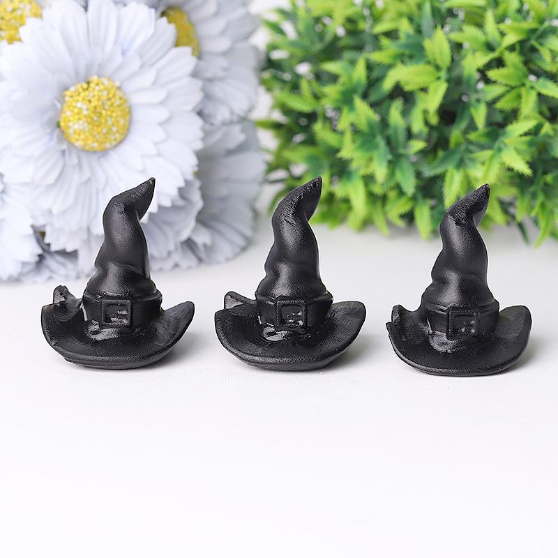 2" Black Obsidian Witch Hat Crystal Carving Halloween Gift Cartoon Bulk Best Crystal Wholesalers