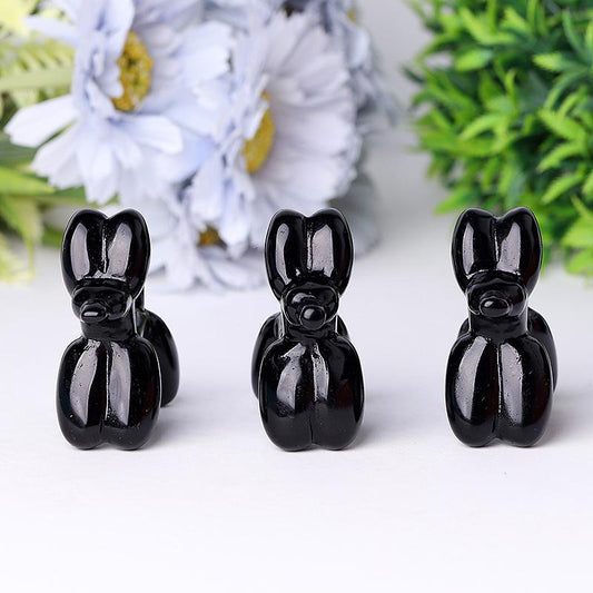 2.5" Black Obsidian Balloon Dog Crystal Carvings Animal Bulk Best Crystal Wholesalers