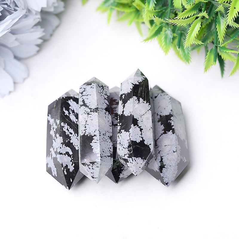 2" Snowflake Obsidian Double Terminated Towers Points Bulk Best Crystal Wholesalers