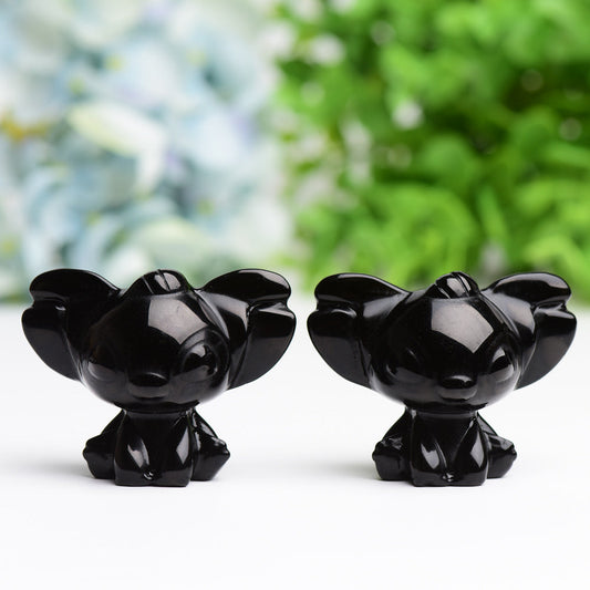 1.7" Black Obsidian Stitch Crystal Carving Cartoon Bulk Best Crystal Wholesalers